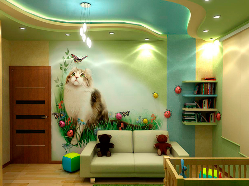 Plafond tendu à plusieurs niveaux pour une chambre de bébé moderne