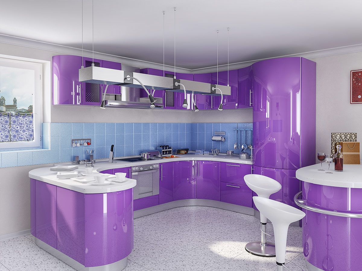 beau design de cuisine en violet