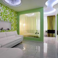 beautiful interior of the bedroom and living room in one room photo