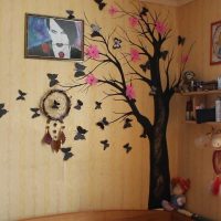 variant of the unusual interior of the apartment with a decorative pattern on the wall picture