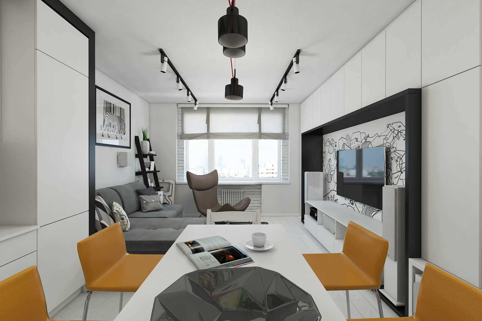 the idea of an unusual interior 2 room apartment