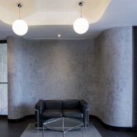 the idea of a beautiful decorative plaster in the interior of the bedroom photo