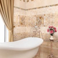 version of the unusual style of the bathroom in beige color photo