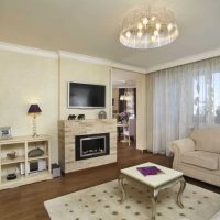 example of an unusual design of a living room with a fireplace photo