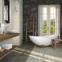 version du bel intérieur d'une grande salle de bain photo