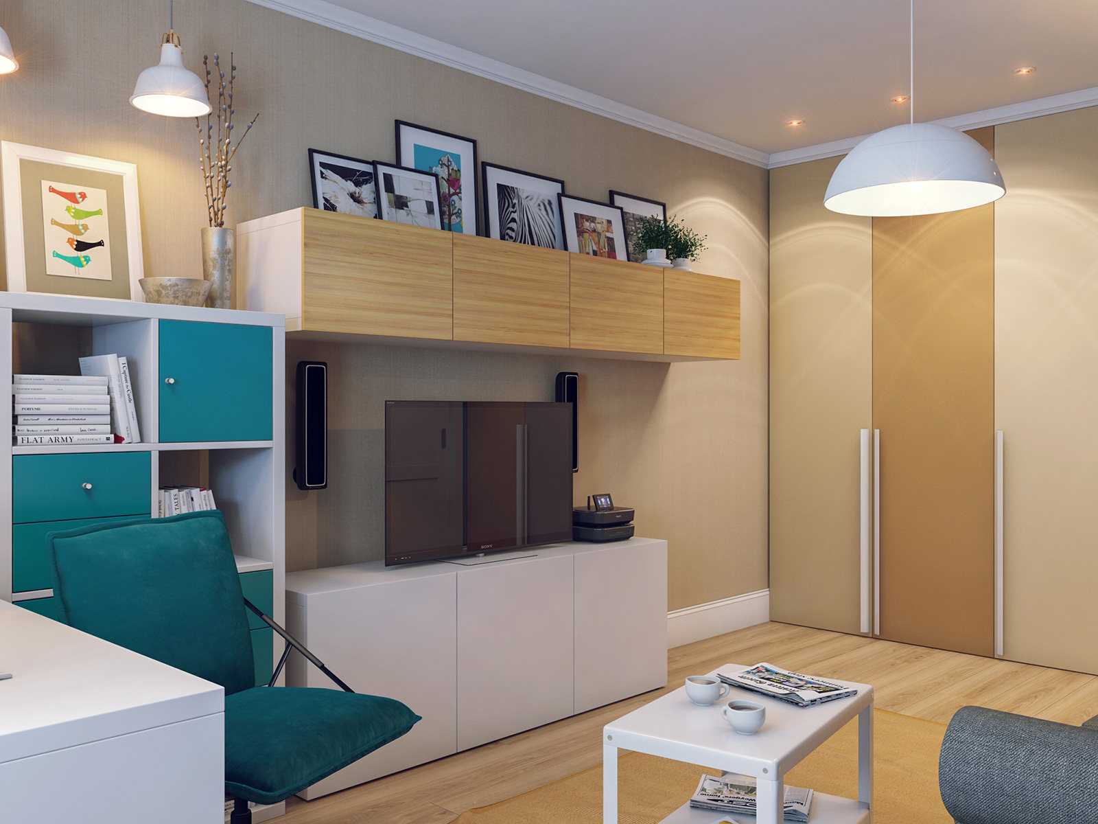 the idea of a bright interior of a living room of 18 sq.m.