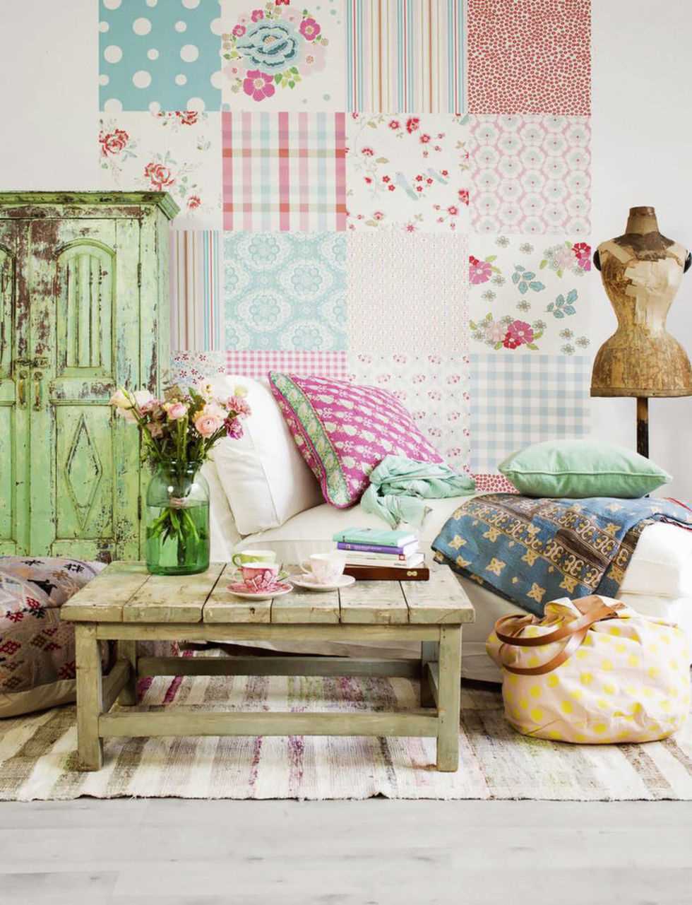 version of the bright decor of the dining room in the style of patchwork