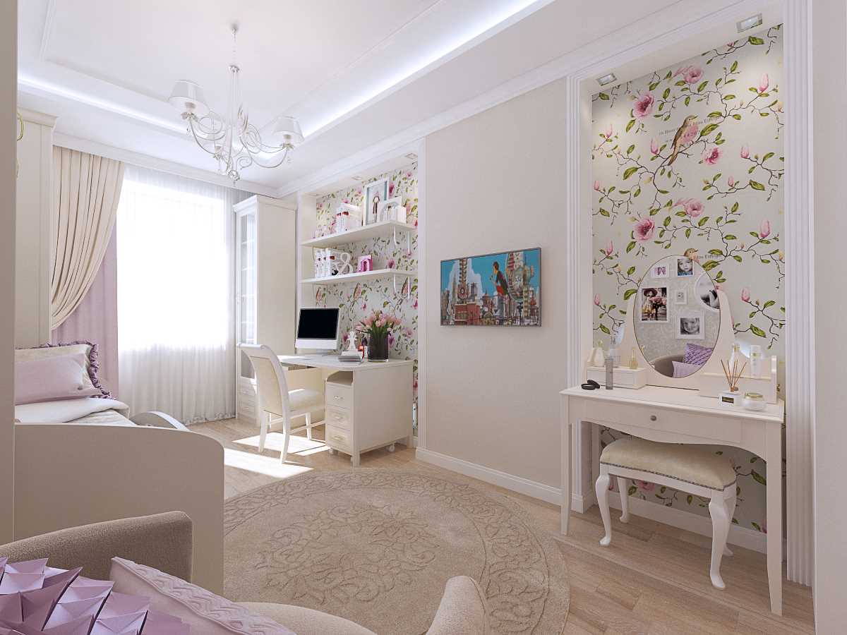 the idea of ​​a bright style of a room for a girl of 12 sq.m