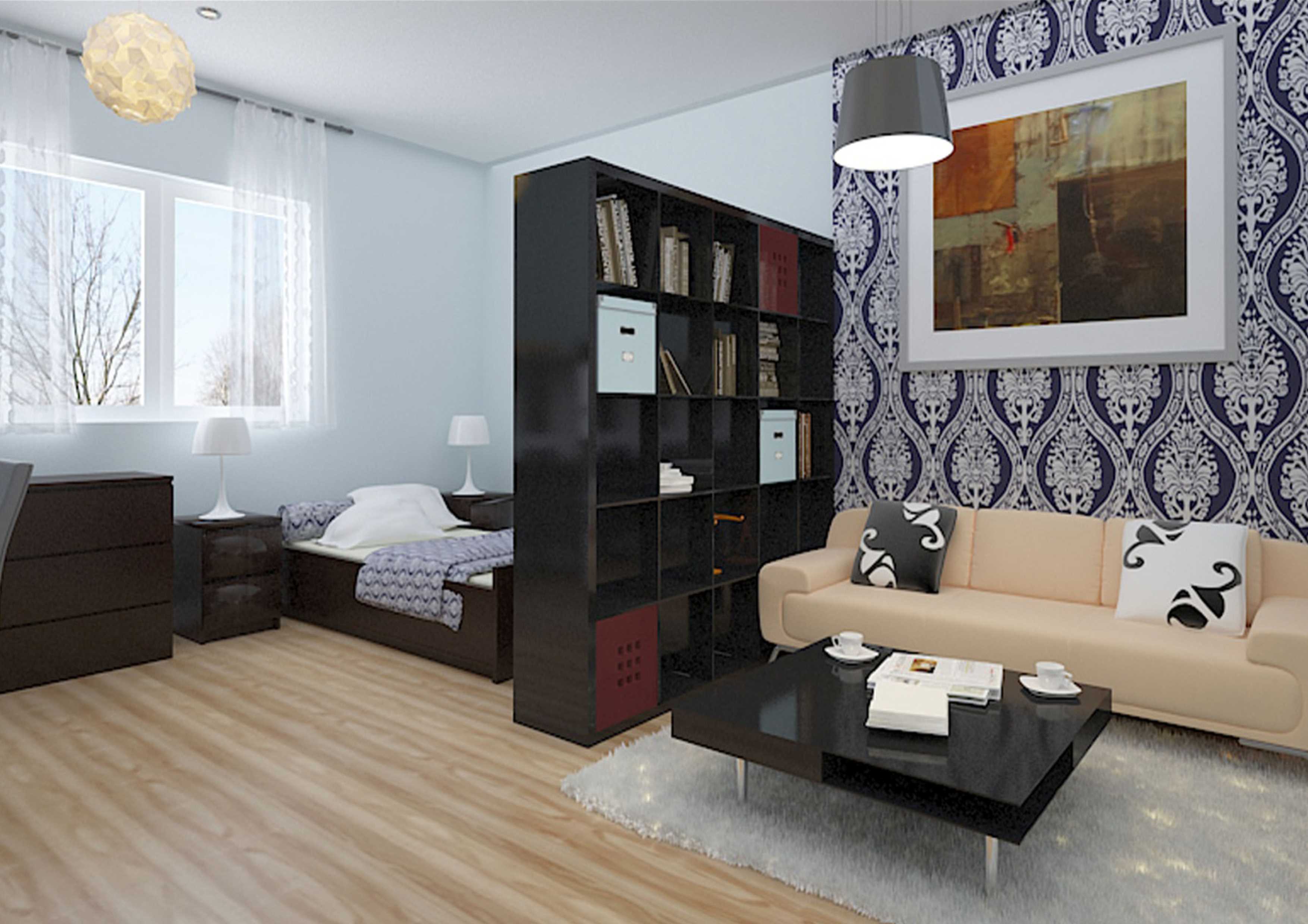 the idea of a bright style bedroom living room 20 sq.m.