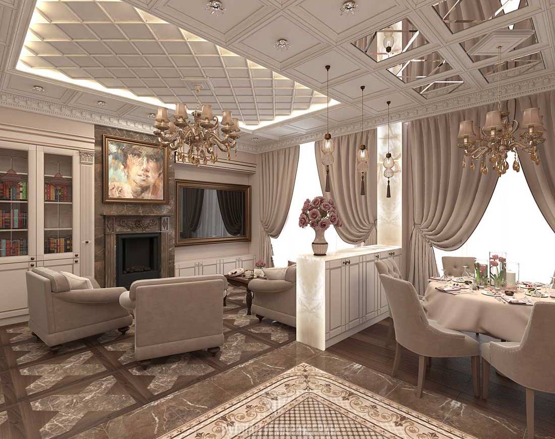 style palais à l'intérieur de la salle à manger du salon