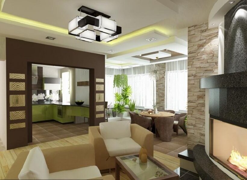 cheminée à l'intérieur de la salle à manger