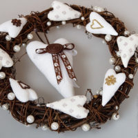 Christmas wreath of fabric hearts