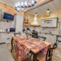 idea of a bright kitchen decor in a wooden house photo