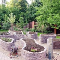 The idea of a bright design of the garden in the country photo