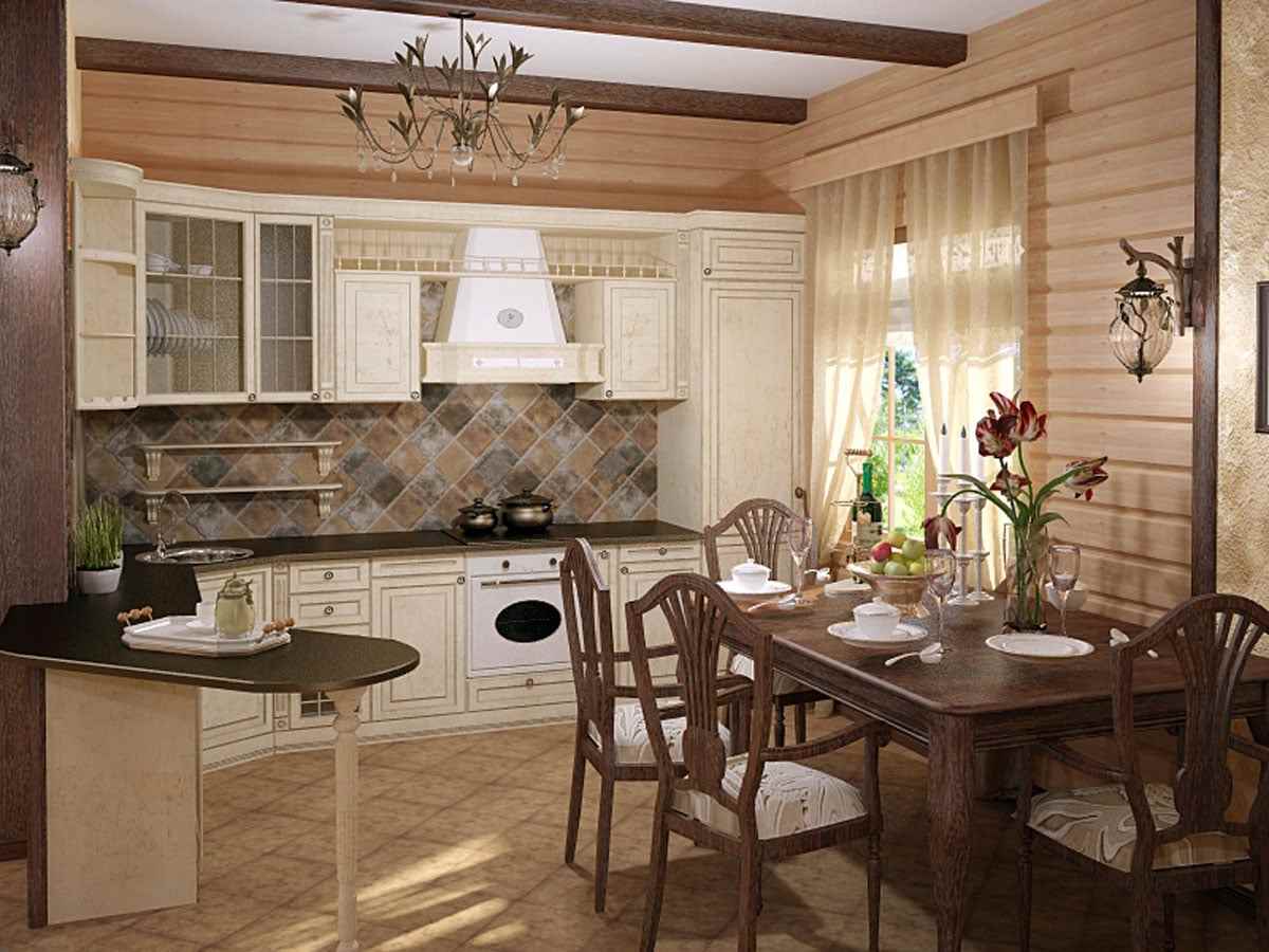 idea of a bright kitchen interior in a wooden house