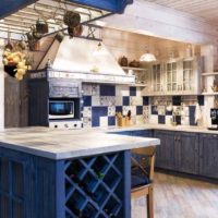 idea of unusual design of a kitchen in a wooden house picture