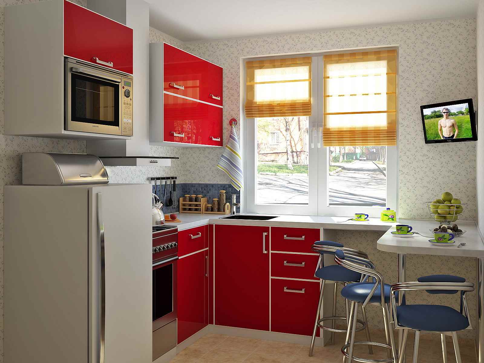 the idea of an unusual kitchen design 7 sq.m