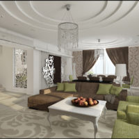 Upholstered furniture in the interior of a spacious living room