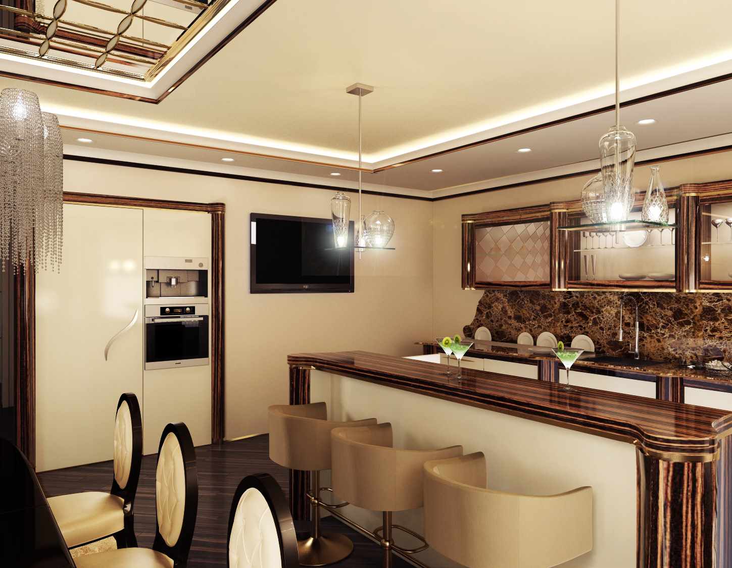 Un exemple d'un beau style de plafond de cuisine