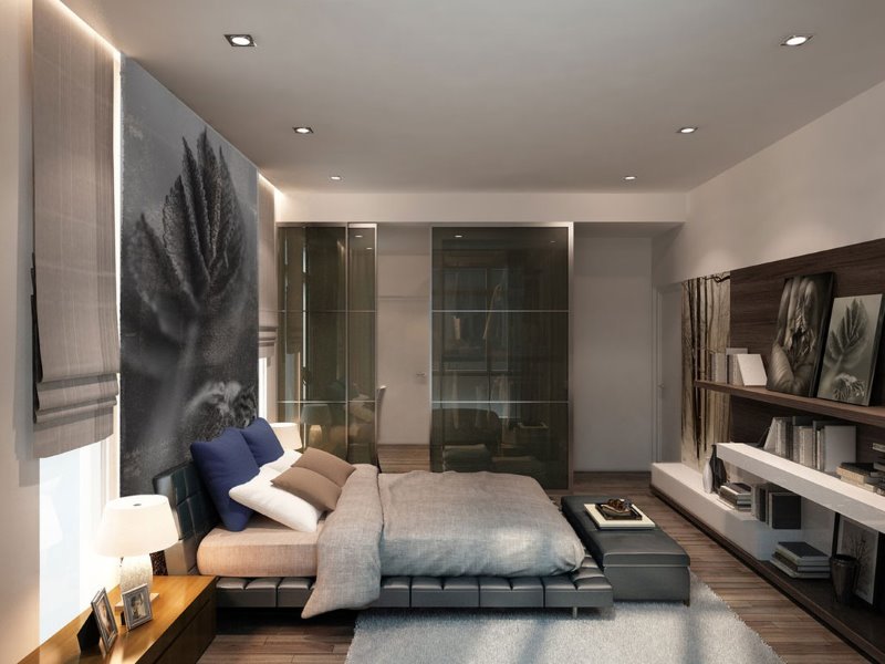 Design a typical masculine bedroom in a simple style