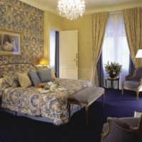 Dark purple floor in the bedroom interior