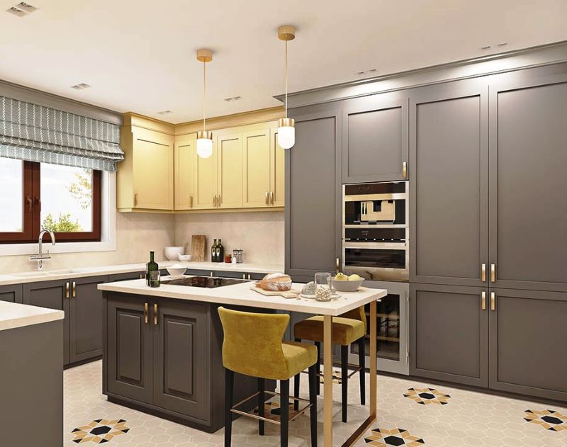 Design project of the working area of ​​the combined kitchen-living room