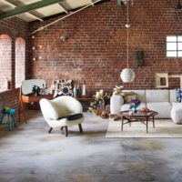 Living room in an abandoned factory building