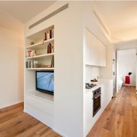 Walk-through kitchen linear layout in odnushka