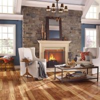 Fireplace in the living room with stone cladding