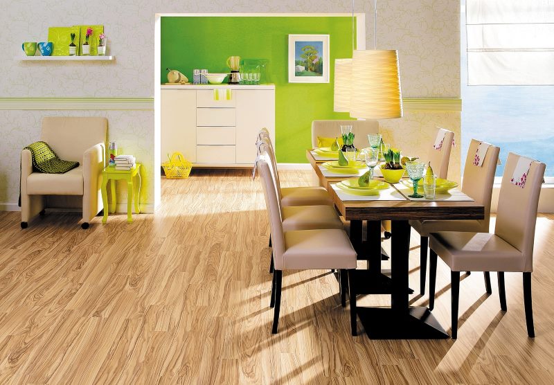 Dining table on the floor of linoleum