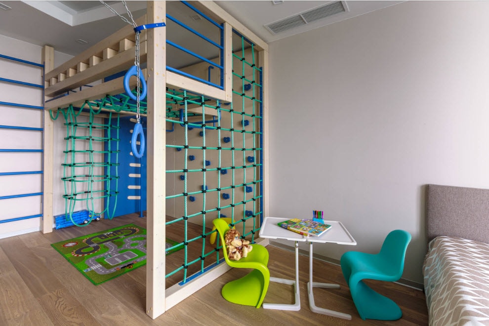 Two multi-colored chairs in the room of brother and sister