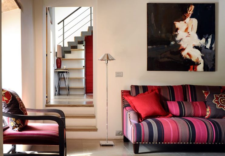 Striped sofa in the Italian style living room