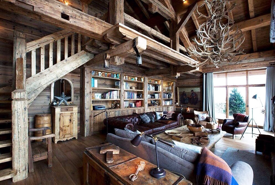 Chalet style living room interior