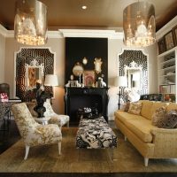 Brown ceiling in the living room interior