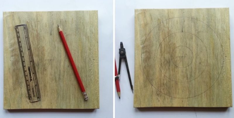 Drawing a template on a plank to create a picture of threads