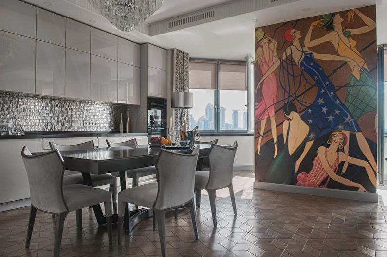 Art Deco style kitchen interior in gray colors