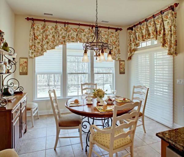 Functionality requires short curtains that will not take up space and interfere with moving around the kitchen.